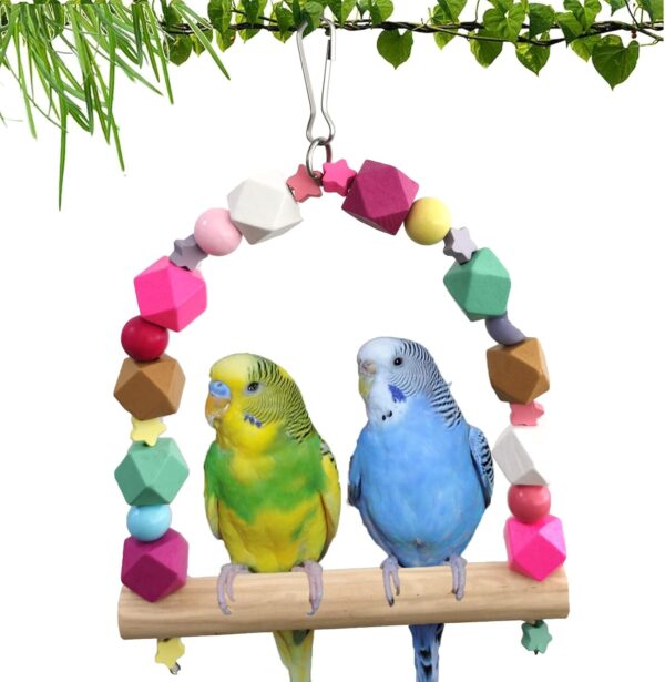 TeTupGa Wooden Bird Swing Perch Toys, Parrot Swing Hanging Standing Toy Playground Play Gym Bird Cage Toy for Parrots Parakeets Cockatiels Conure Budgies Small-Medium Birds