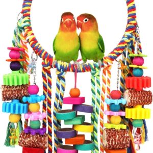 Bird Toys Bird Rope Ring Swing Perch with Corn Cob Cardboard Bagels Wooden Blocks Chewing Toys for Parakeets,Conure,Lovebirds,Finches And Other Small to Medium-sized Birds