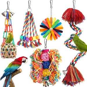 Bird Toys Bird Rope Perch with Bell Colorful Bird Chewing Shredding Foraging Toys Parakeet Toy Parrot Swing Climbing Standing Hanging Toys Bird Cage Accessories for Conure Cockatiel Budgies Lovebird