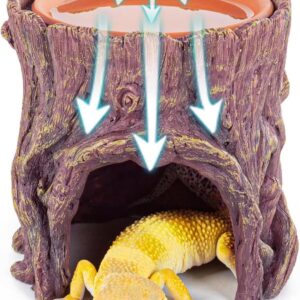 Reptile Hide Caves Lizard Gecko Moisture Keeping Reptile Hideout Breeder House with Terracotta Water Basin Reptile Habitat Shelter for Frogs Turtles Hermit Crab Frog