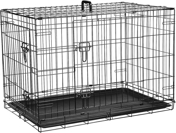 Cardys Small Dog Crate Dog Cage Puppy Crate Pet Cage with 2 Doors Easy Clean Removable Plastic Tray Folding Metal Training Crate for Small Dogs 24 inch (Small 24")