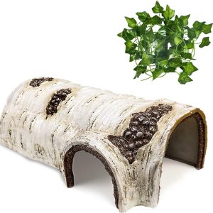 Reptile Hide Caves Simulation Tree Hideout Snake Hide Leopard Gecko Terrarium Plastic Plant Leaves Ornament Habitat Shelter Decor for Lizard Hermit Crab Spider Frog Amphibians (M)