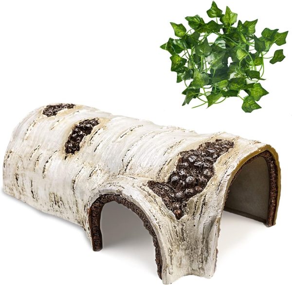 Reptile Hide Caves Simulation Tree Hideout Snake Hide Leopard Gecko Terrarium Plastic Plant Leaves Ornament Habitat Shelter Decor for Lizard Hermit Crab Spider Frog Amphibians (M)