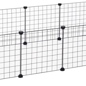 Pawhut DIY Pet Playpen Metal Wire Fence 12 Panel Enclosure Indoor Outdoor Guinea Pig Rabbit Small Animals Cage, Black