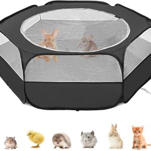 XIRGS Small Animal Playpen, Waterproof Small Pet Cage Tent Portable Outdoor Exercise Yard Fence with Top Cover Anti Escape Yard Fence for Hamster/Kitten/Cat/Rabbits/Bunny/Guinea Pig/Puppy/Chinchillas