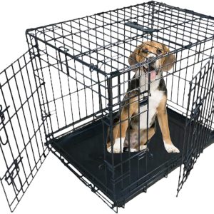 Ellie-Bo Black Standard Small 24-inch Folding 2-Door Dog Cage/Crate with Metal Tray