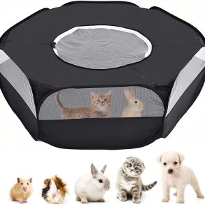 Small Animal Cage, Hamster Playpen, Guinea Play Pen with Cover, Outdoor/Indoor Pet Pop up Playpen, Hamster Run Playpen Tent Perfect for Rabbit Guinea Pig Rat Puppy (Black)