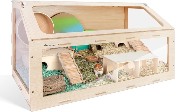 Niteangel Vista Hamster Cage W/Oblique Opening Cage Door - MDF Aspen Small Animal Cage for Syrian Dwarf Hamsters Degus Mice or Other Similar-Sized Pets (Medium - 40.7 x 22.7 x 22.9 inches)