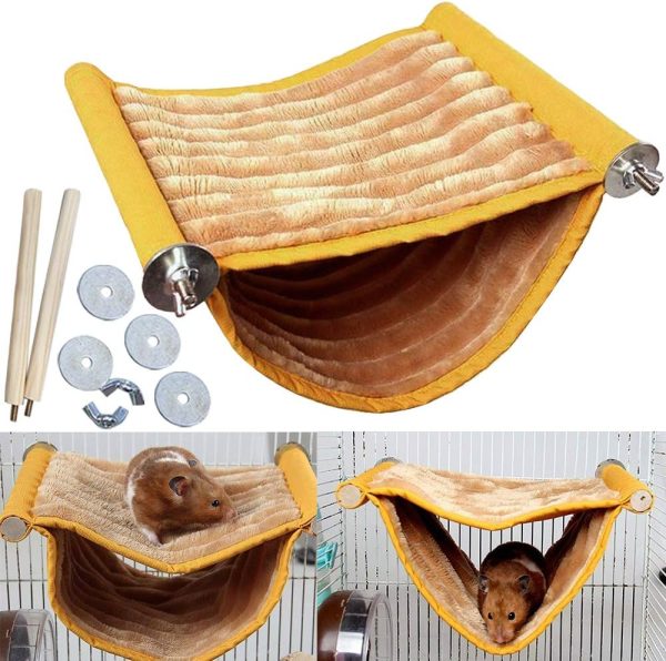 Upgraded Hamster Hammock House, Guinea Pig Bed Hideout,Mouse Rat Hanging Swing Winter Warm Bed Small Pet Animal Double Layer Cage Tent Hut Nest for Mouse Rat Hamster Playing Sleeping, Washable