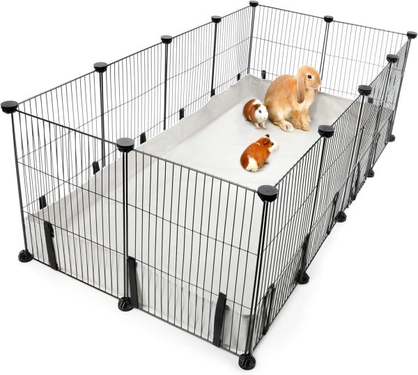 Mfsdai Guinea Pig C&C Cage With Liner Bedding,2x4 Panels Cage Grids Indoor Small Pet Habitat Enclosure with Waterproof Bottom Tarp Pee Pads for Hamster,Rabbit(48L x 24W x 15.7H Inches)