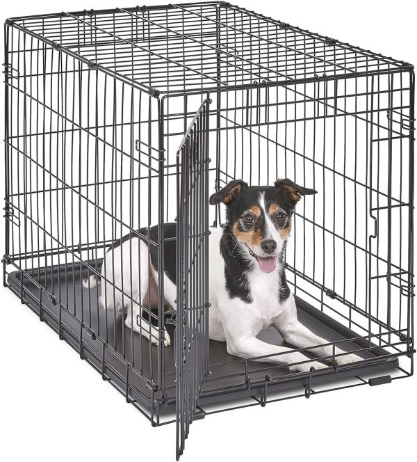 MidWest Homes for Pets Newly Enhanced Single Door iCrate 76.2 cm (30-Inch) Long Dog Crate, Includes Leak-Proof Pan, Floor Protecting Feet , Divider Panel & New Patented Features, Black, Model 1530