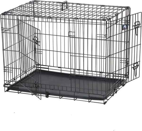 SILVER VALLEY Dog Crate Dog Cage from Small to Large, Pet Dog Puppy Cat Training Cage Crate with 2 Doors Easy Clean Removable Plastic Tray (90cm L x 60cm W x 67cm H)