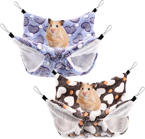 olyee Rat Hammocks, 2 Pack Ferret Hammocks, Small Pet Hammock, Rat Toys and Accessories for Cage Double-Layer Hanging Bed for Guinea Pig Parrot Squirrel Hamster Rat Playing Sleeping(Purple+Coffee)