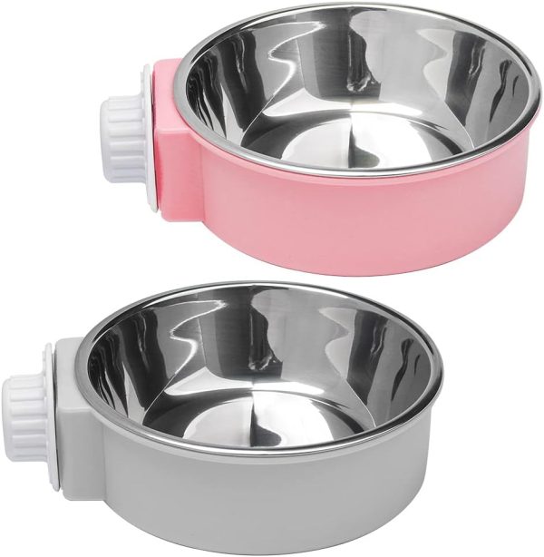 2 Pcs Crate Water Bowl, 2-in-1 Dog Cage Hanging Bowls Removable Cage Water Bowls for Small Animals