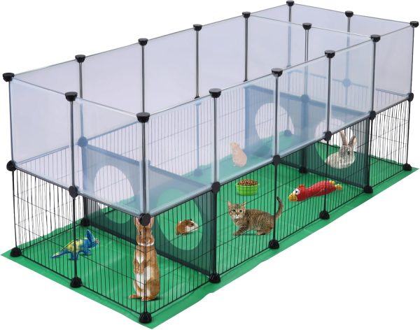 SILVER VALLEY Rabbit Playpen, Guinea Pig Cage, Hamster Cages, Iron Net Bottom Design for Small Animal, Bunny, Puppy, Kitten, Hedgehog, DIY, Portable, Exercise Fence with Mat, 153 x 64 x 64cm, Black