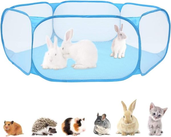 summerkimy Small Animals Cage Tent Breathable Transparen Foldable Pet Playpen Pop Open Exercise Fence Portable Yard Outdoor Indoor for Hamster,Guinea Pig,Rabbits, Chinchillas and Hedgehogs(Blue)