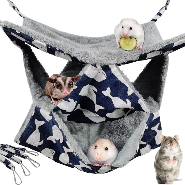 Pet Cage Hammock, 3-Layer Hamster Hanging Bed Plush Sugar Glider Cage Chinchilla Swing Nest Guinea Pig Nap Sack Warm Ferrets Hideout Accessories Toy for Small Animals Rat Rabbit Squirrel (M)