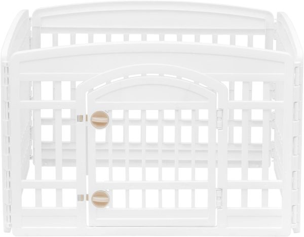 Iris Ohyama Dog Pen with Lockable Door, H60cm, 4 Panels, White, Dog Cage, Plastic, Puppy Enclosure, For Rabbit Runs, Indoors, Outdoors, Playpen for Dogs, Cats, Rodents, Pets, Dog Fence, CI-604E WD