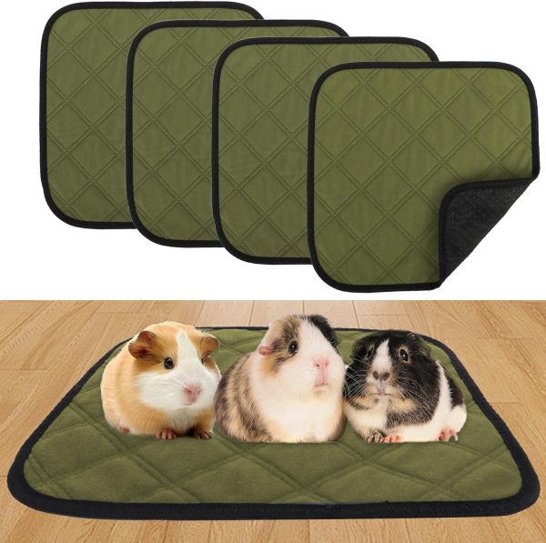 Niuoppy 4pc Guinea Pig Cage Liners, Pet Guinea Pig Pee Pads Washable, Absorbent Guinea Pig Bedding Mat Pad for Small Animals, 30cmx30cm (Green)