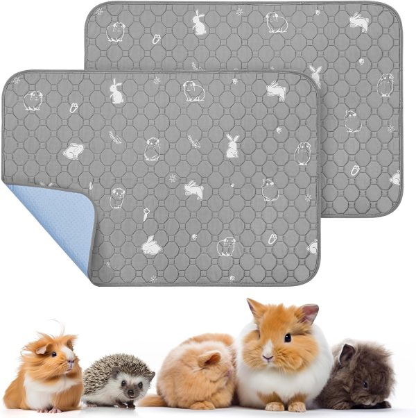 PICK FOR LIFE 2 Packs Guinea Pig Cage Liners Washable Reusable Guinea Pig Pee Pad, Waterproof Fast Absorbent Guinea Pig Mat Non-Slip Bedding for Small Animal Chinchilla Rabbit Hamster Puppy 60x90 cm