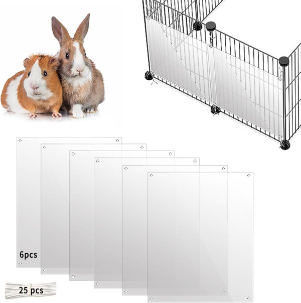 Oncpcare 6 Pack Pet Cage Liner Protection 10'' x 8.2'' Rabbit Cage Urine Guard Clear Cage Edge Liner Guinea Pig Side Lining Habitat Siding Small Animal Cage Accessories - Keep Litter in The Cage