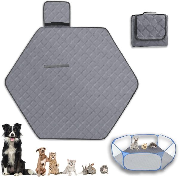 Kelivi Hexagon Washable Pee Pad for Portable Small Animal Playpen, Reusable Guinea Pig Playpen Pad Hamster Cage Pee Pad Super Absorbent Non-Slip for Rabbit Bunny Kitten puppy Training Pad (Grey)