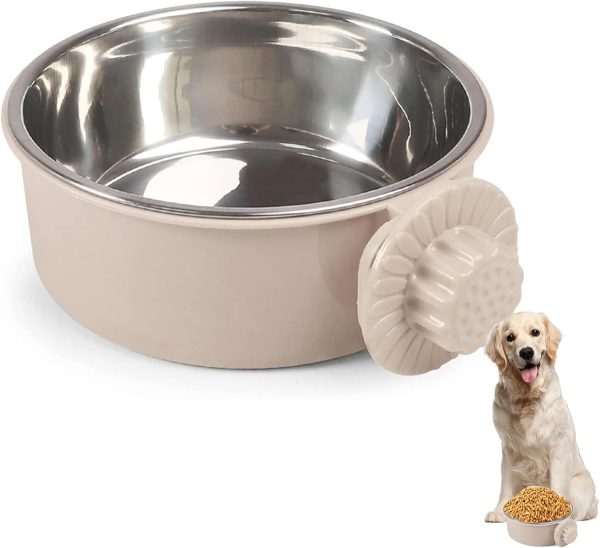 Pet Crate Bowls, Stainless Steel Dog Cage Hanging Bowl Removable Food Water Bowls for Dogs Cats Small Animals (GREY A)