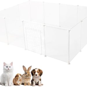 BUCATSTATE Small Animal Playpen 145 x 110 x 45cm, DIY Pet Fence C&C Cage Pen Enclosure Indoor Outdoor, Portable Large Plastic Yard Fence for Hamsters, Rabbits, Bunny, Puppy Dog (14 Panels)