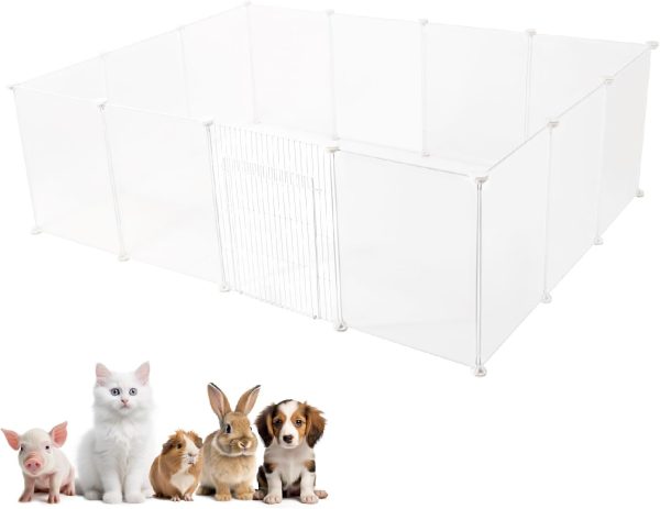 BUCATSTATE Small Animal Playpen 145 x 110 x 45cm, DIY Pet Fence C&C Cage Pen Enclosure Indoor Outdoor, Portable Large Plastic Yard Fence for Hamsters, Rabbits, Bunny, Puppy Dog (14 Panels)