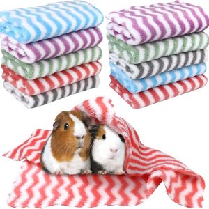 Upgraded 10 Pcs Guinea Pig Fleece Blanket,Rabbits Hamster Cage Liners, Washable Small Animal Pet Blanket Sleep Bedding Mats Bed Pad Cover Throw Bath Towels for Guinea Pig Hamster Ferrets 5 Color