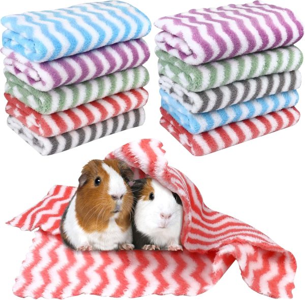 Upgraded 10 Pcs Guinea Pig Fleece Blanket,Rabbits Hamster Cage Liners, Washable Small Animal Pet Blanket Sleep Bedding Mats Bed Pad Cover Throw Bath Towels for Guinea Pig Hamster Ferrets 5 Color