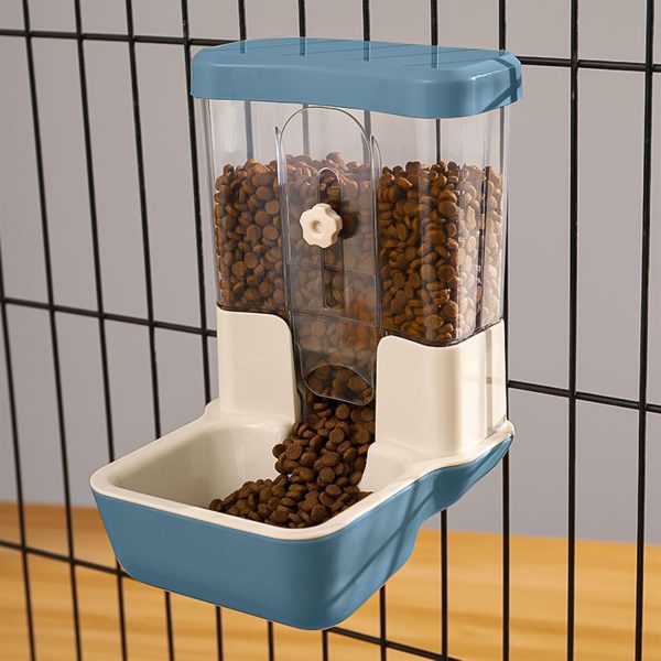 TOKAYIFE Automatic Pet Feeder, 800ml Adjustable Outlet Food Dispenser Power-Free for Small Animal Cage Crate Hutch Rabbit Cat Puppy Guinea Pig Chinchilla Bird Hamster (Blue)