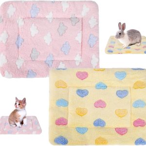 2Pcs Guinea Pig Bed Mat, Warm Rabbit Bed Small Animal Plush Bedding Guinea Pig Cage Liners Washable Guinea Pig Blankets Pad Fleece Guinea Pig Cushion Indoor Sleeping Mat for Bunny,Hamster(12x15.7in)