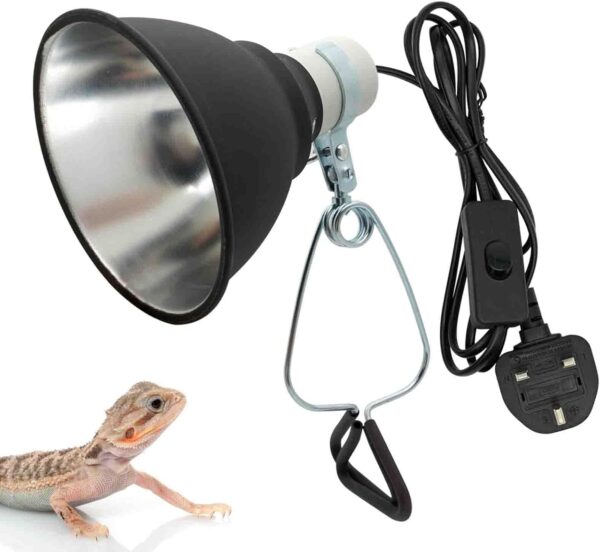 BREUAILY Reptile Heat Lampshade with Clip 100W Aluminum Tortoise Heat Holder with Dimmer Switch Reptile Pet Heat lamp Holder Reptile Heating Guard for UVA/UVB Bulb (5.5inch)