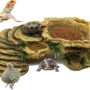 BREUAILY Turtle Basking Platform Large Resin Tortoise Cave Hole Reptile Resting Terrace Shelter Habitat for Bearded Dragon Lizards Fish Amphibians