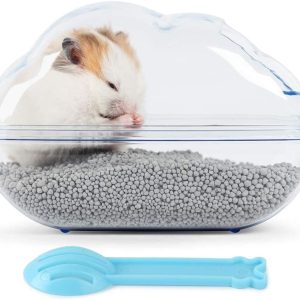 BUCATSTATE Large Hamster Sand Bath Container Transparent Clouds Hamster Bathroom with Scoop Set for Small Pet Animals Cage Accessories (L-BLUE)