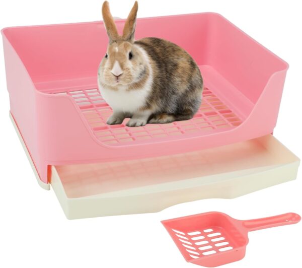 BWOGUE Large Rabbit Litter Box Toilet,Potty Trainer Corner Bedding with Drawer Larger Pet Pan for Adult Guinea Pigs, Rabbits, Hamster, Chinchilla, Ferret, Galesaur, Small Animals(Pink)