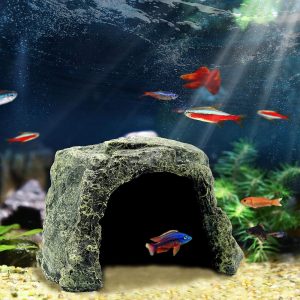 Besimple Aquarium Fish Hide Cave Decoration, Reptile Rock Hideouts Stone Cave Hide House Fish Tank Aquarium Accessories for Betta Shrimp Turtle Amphibians Small Lizards(Rock Hide Cave)