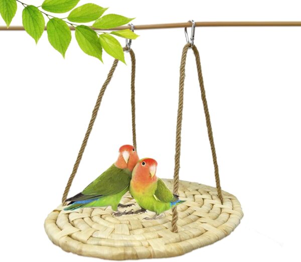 Bird & Parrot Swing Toys, Bird Swing Hammock Bed, Bird Climbing Hanging Hammock, Natural Bird Corn Husk Hammock Swing Mat, Bird Foraging Mat for Birds Parakeets Lovebirds Budgie Canary