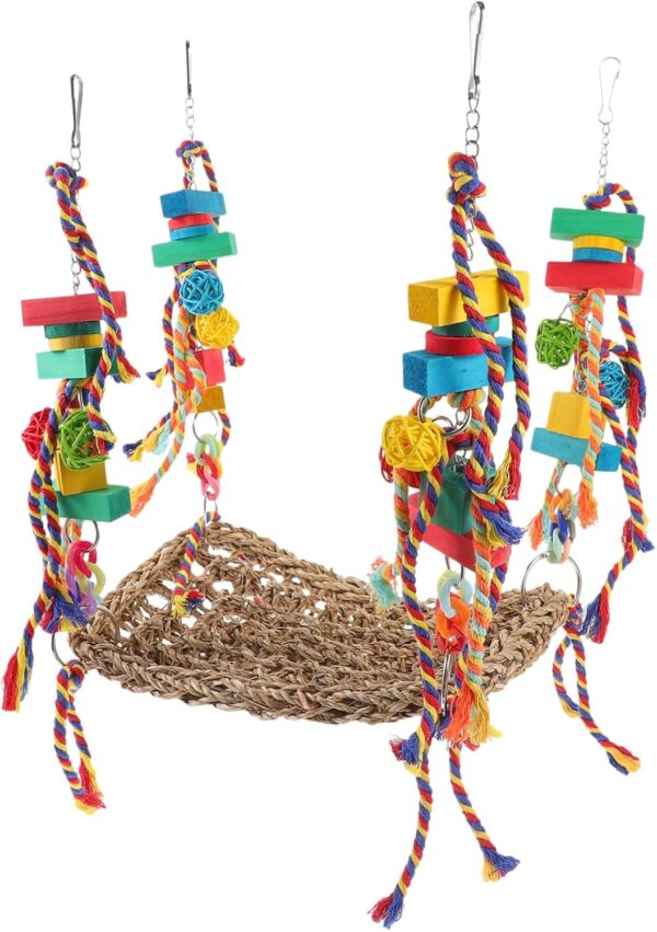 COSMEVIVI Parrot Toy Hammocks Bird Cage Parakeet Cage Hammock Bird Toy Bird Hammock Bird Hanging Swing Wood Bird Swing Parrot Stand Perch Parakeet Swing Parakeet Toys Parrot Perch Polyester