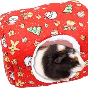 Christmas Guinea Pig Bed for Small Pets Warm Hamsters Rabbit Cave Beds Cozy Animal House with Hook Soft Hideout Cage Winter Nest Accessories Guinea Pig Ferret Rats Hedgehog Chinchillas Bearded Dragon