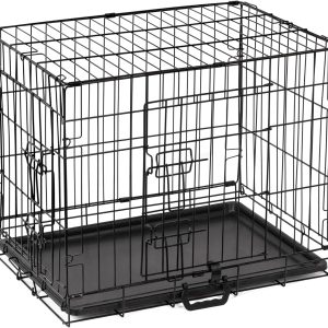 Dog Crate Small Size Dog Puppy Pet Cage with 2 Doors (Front & Side),Puppy Dog Crate with Removal Tray,Folding Metal Pet Dog Puppy Training Cage Crate for Small Dogs (Small 24")