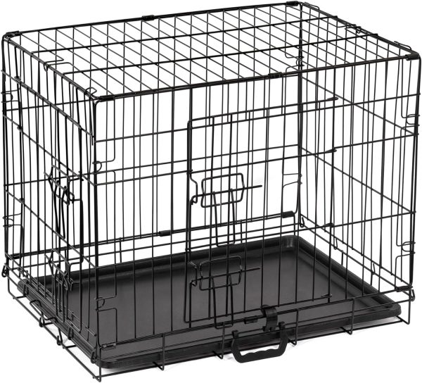 Dog Crate Small Size Dog Puppy Pet Cage with 2 Doors (Front & Side),Puppy Dog Crate with Removal Tray,Folding Metal Pet Dog Puppy Training Cage Crate for Small Dogs (Small 24")