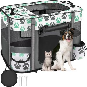 Eyein Dog Playpen, Foldable Portable Pet Dog Cat Playpen for Indoor Outdoor, 600d Oxford Kennel Dog Kitten Cat Crate, Breathable Visible Tent Cage for Puppy Rabbits Hamster Small Animals (70*55*45cm)