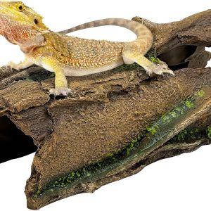 Fhiny Reptile Hides and Caves, Resin Hollow Tree Trunk for Terrarium Lizard Hideout Aquarium Fish Hideaway Gecko Tank Accessories for Lizards Chameleons Bearded Dragons Hermit Crabs Frogs Spiders