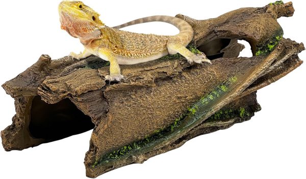 Fhiny Reptile Hides and Caves, Resin Hollow Tree Trunk for Terrarium Lizard Hideout Aquarium Fish Hideaway Gecko Tank Accessories for Lizards Chameleons Bearded Dragons Hermit Crabs Frogs Spiders