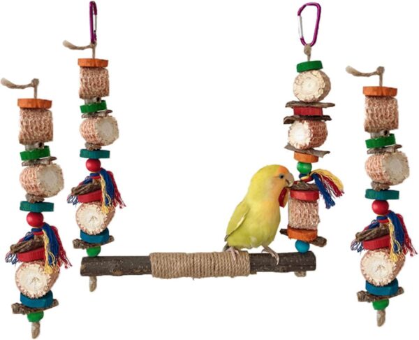 Fhsqwernm Bird Swing Parrots Cage Toy Swing Set Wooden Corncob Training For Small Size Birds Parrots Playstand Set