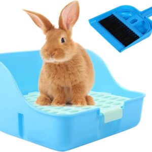 Freiomyi Bunny Litter Box, Small Animal Litter Bedding Box with Grate Pet Toilet Plastic Square Potty Trainer Corner Litter Pan for Rabbit, Guinea Pig, Ferret, Hamster, Rats, Chinchilla