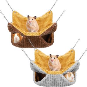 GSrenyu 2 Pack Double-Layer Pet Cage Hammock, Small Animals Hanging Hammock, Soft Fluffy Rat Hammock Toys, Warm Hanging Beds for Guinea Pig Parrot ferret Squirrel Hamster Rat Playing Sleeping Beds