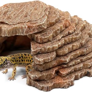 Gecko Hide Shale Scape Step Ledge, Reptile Cave Hideout Tank Accessories Decorations, Great for Reptiles, Amphibians, Leopard Gecko, Lizard, Frogs, Turtle (Small-7.3 * 4.4 * 3)